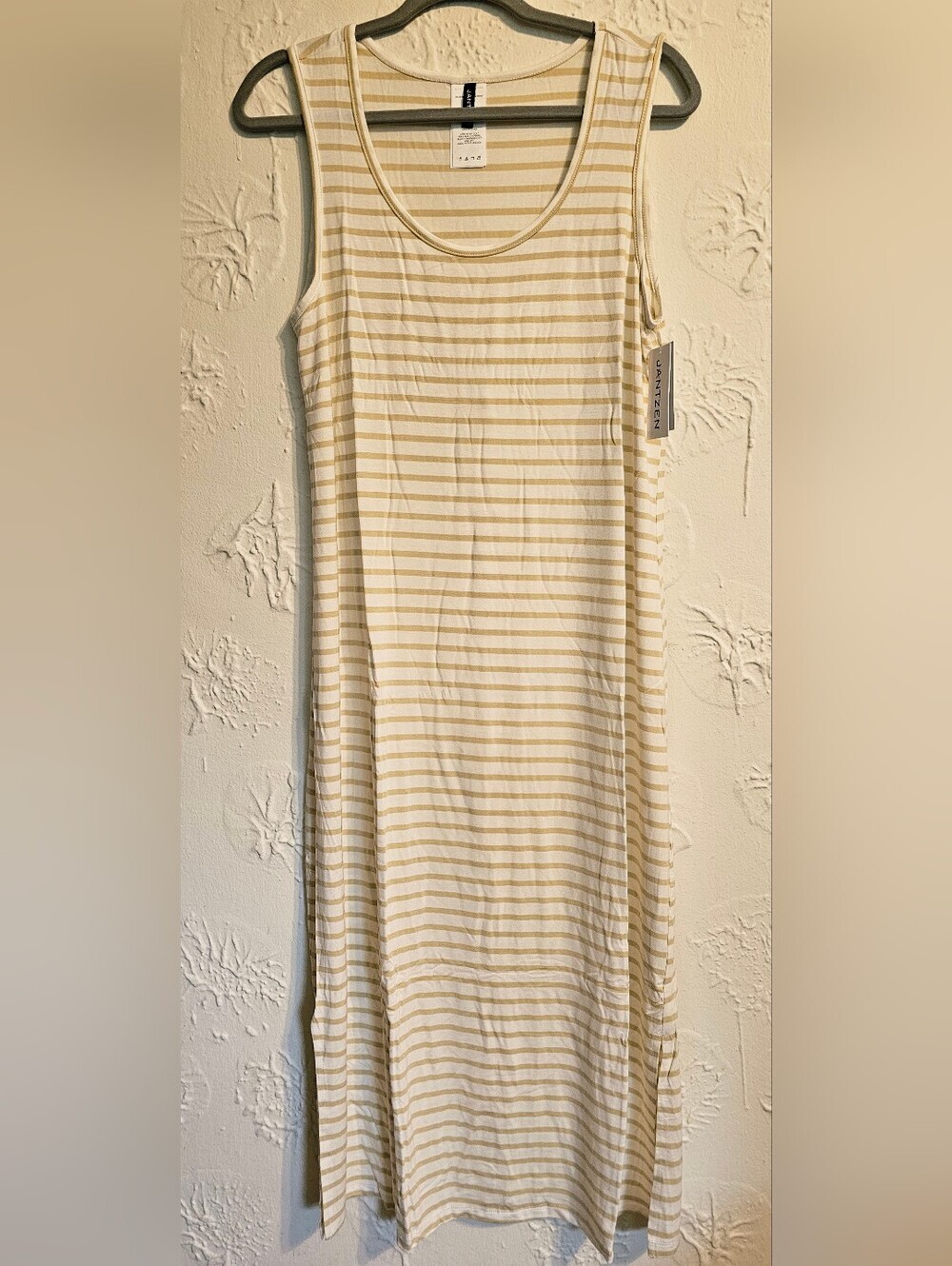 Jantzen L Tan & White Striped Sleeveless Midi Dress Coverup